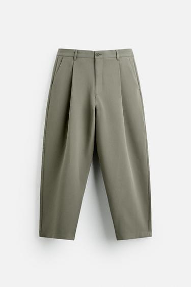 RELAXED FIT PLEATED TROUSERS - Khaki by Zara