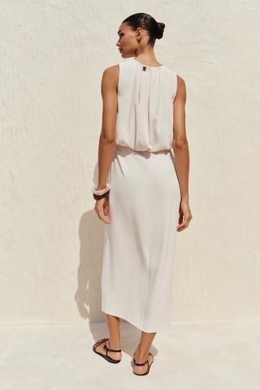 ROBE MIDI PLIS TAILLE - Écru de Zara - Image 4