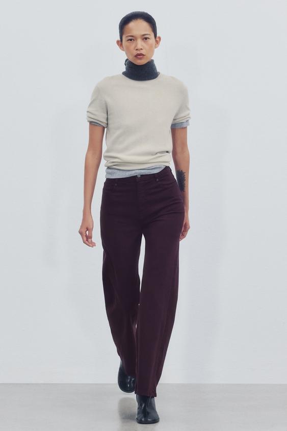 ZW COLLECTION COMFORT high-waist wide-leg JEANS - Burgundy by Zara - Image 0