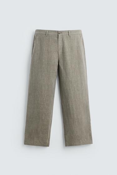 Zara 100% WASHED LINEN SUIT PANTS - Mink