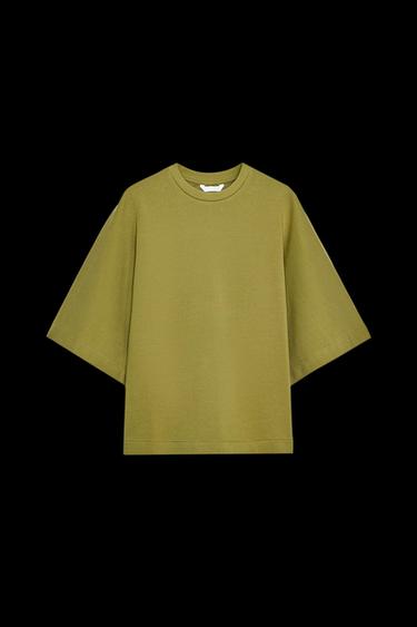 RUSTIC SHORT SLEEVE SWEATSHIRT - Olive green by Zara