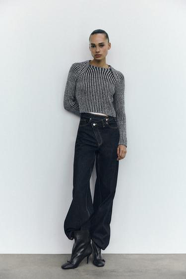 RIBBED KNIT CROPPED SWEATER - Blue / Indigo by Zara