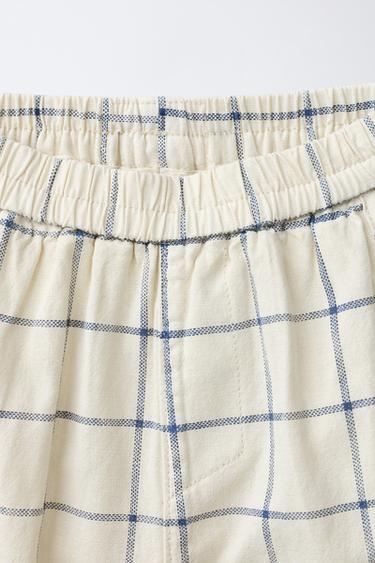 PANTALON BAGGY À CARREAUX AVEC COTON ET LIN - Écru de Zara - Image 2