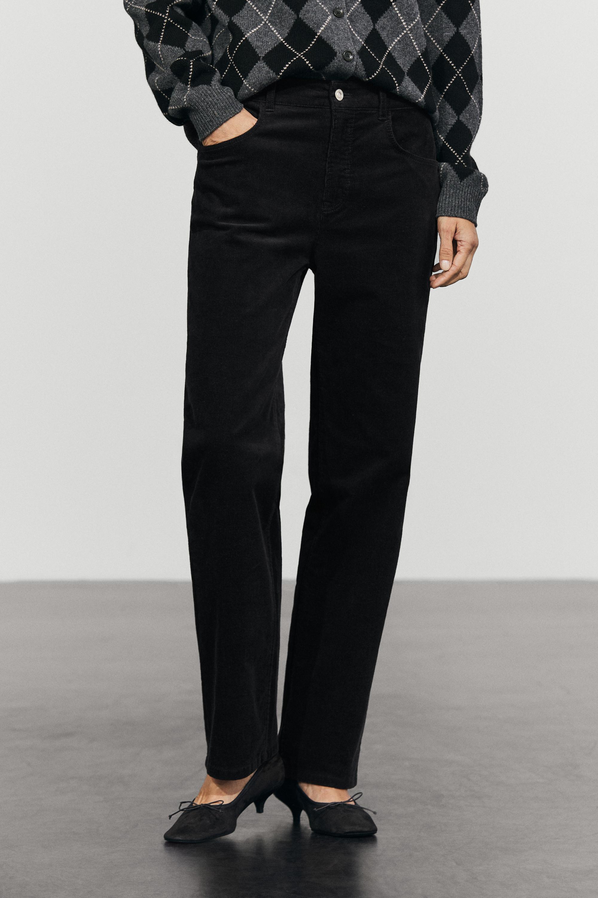 Mid-waist slim straight needlecord pants