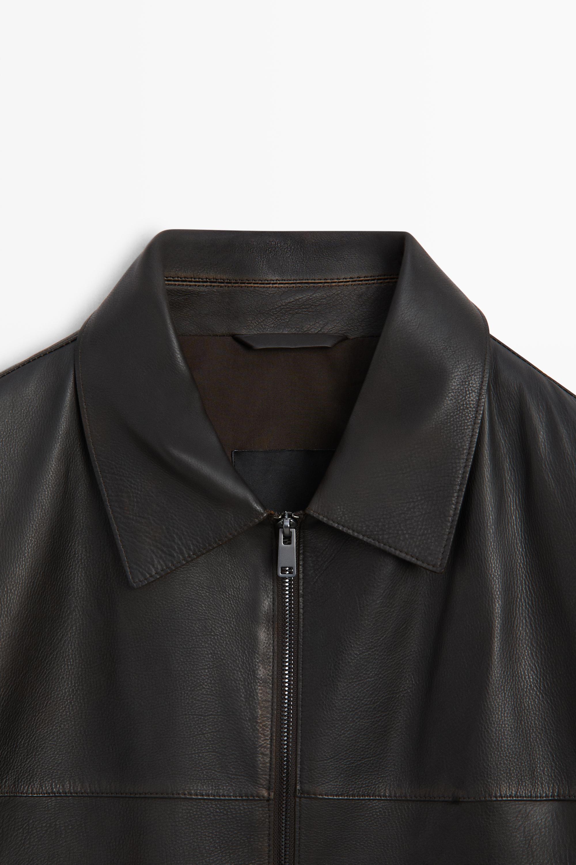 Blouson à col en cuir nappa