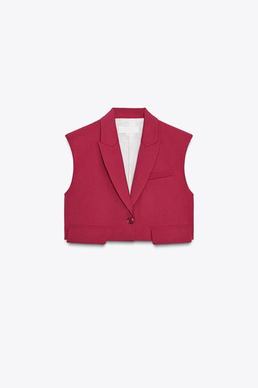 Zara SHORT VEST WITH FLAPS - Raspberry