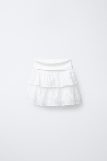SCHIFFLI EMBROIDERY TURN-UP WAIST SKIRT - White by Zara