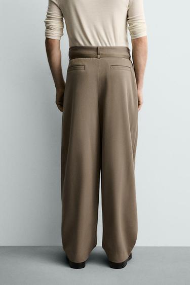 PANTALON BALLOON FIT À PLIS AVEC CEINTURE - Marron / Taupe de Zara - Image 2
