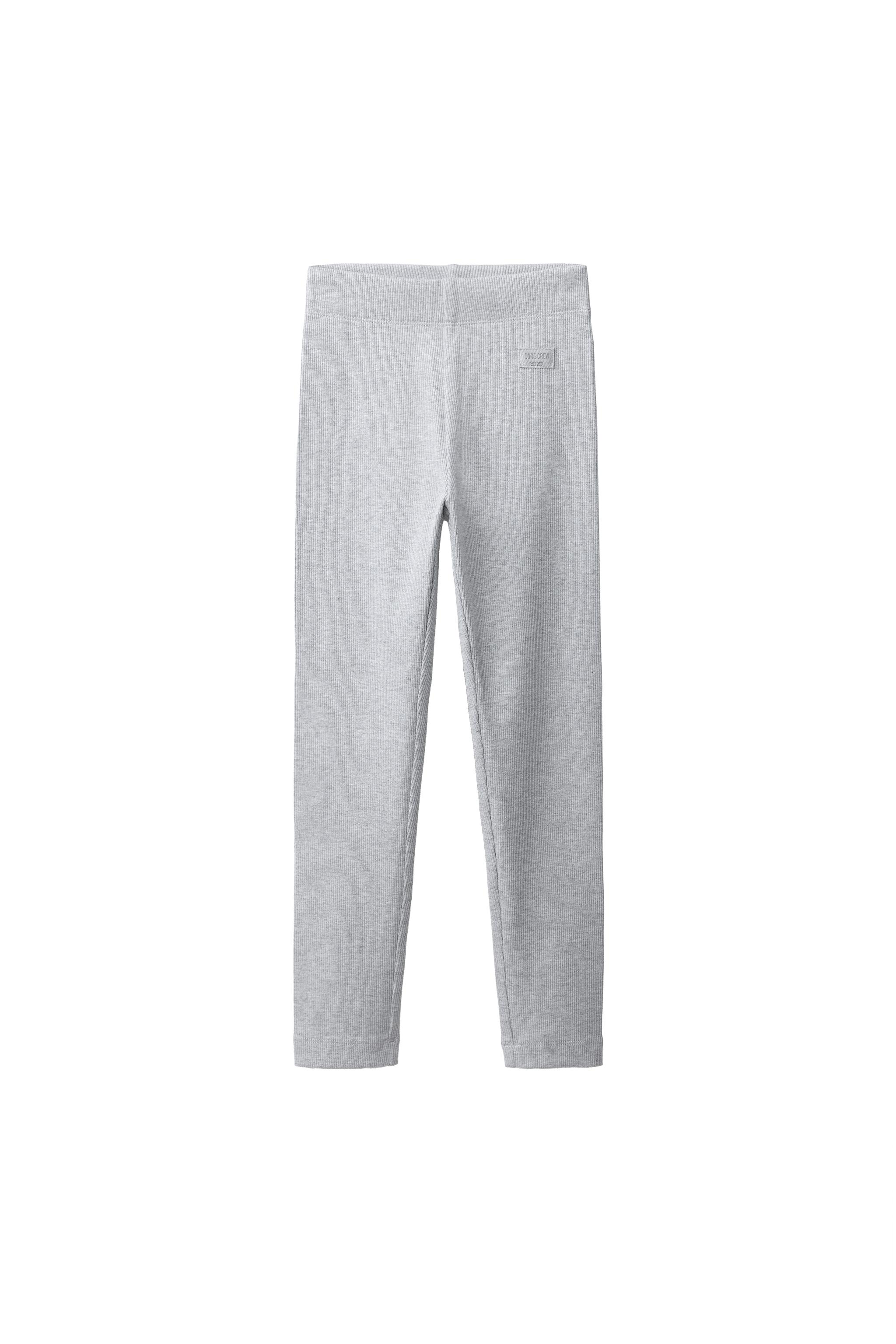 RIBBED LABEL LEGGINGS — Gray marl