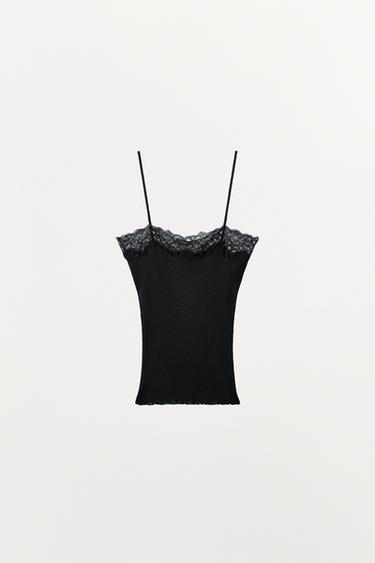 TOP CÔTELÉ EN DENTELLE - Noir de Zara - Image 4
