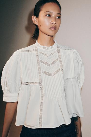 ZW COLLECTION EMBROIDERED SHIRT - Ecru by Zara