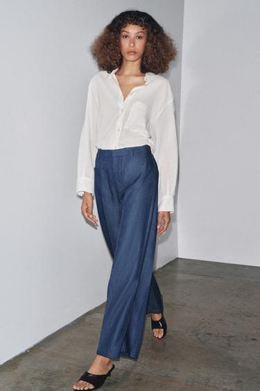 LIMITED EDITION HIGH-WAIST TROUSERS - Navy blue by Zara