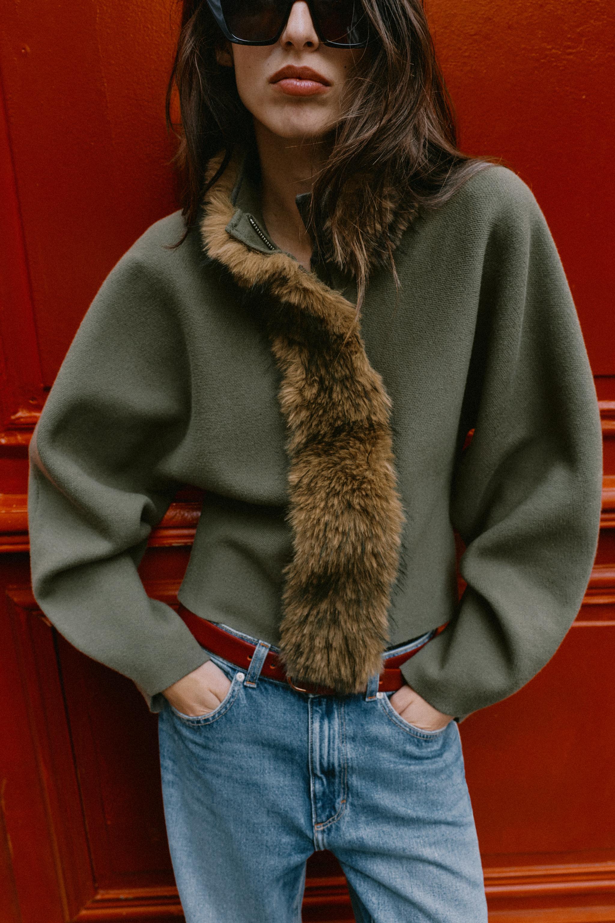 COMBINED FAUX FUR EFFECT CARDIGAN