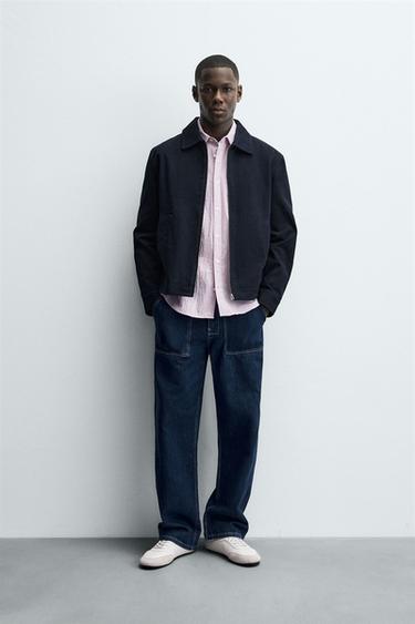 TEXTURED ZIP-UP OVERSHIRT - Navy blue by Zara