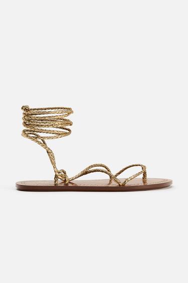 TIED METALLIC FLAT SANDALS - Gold by Zara