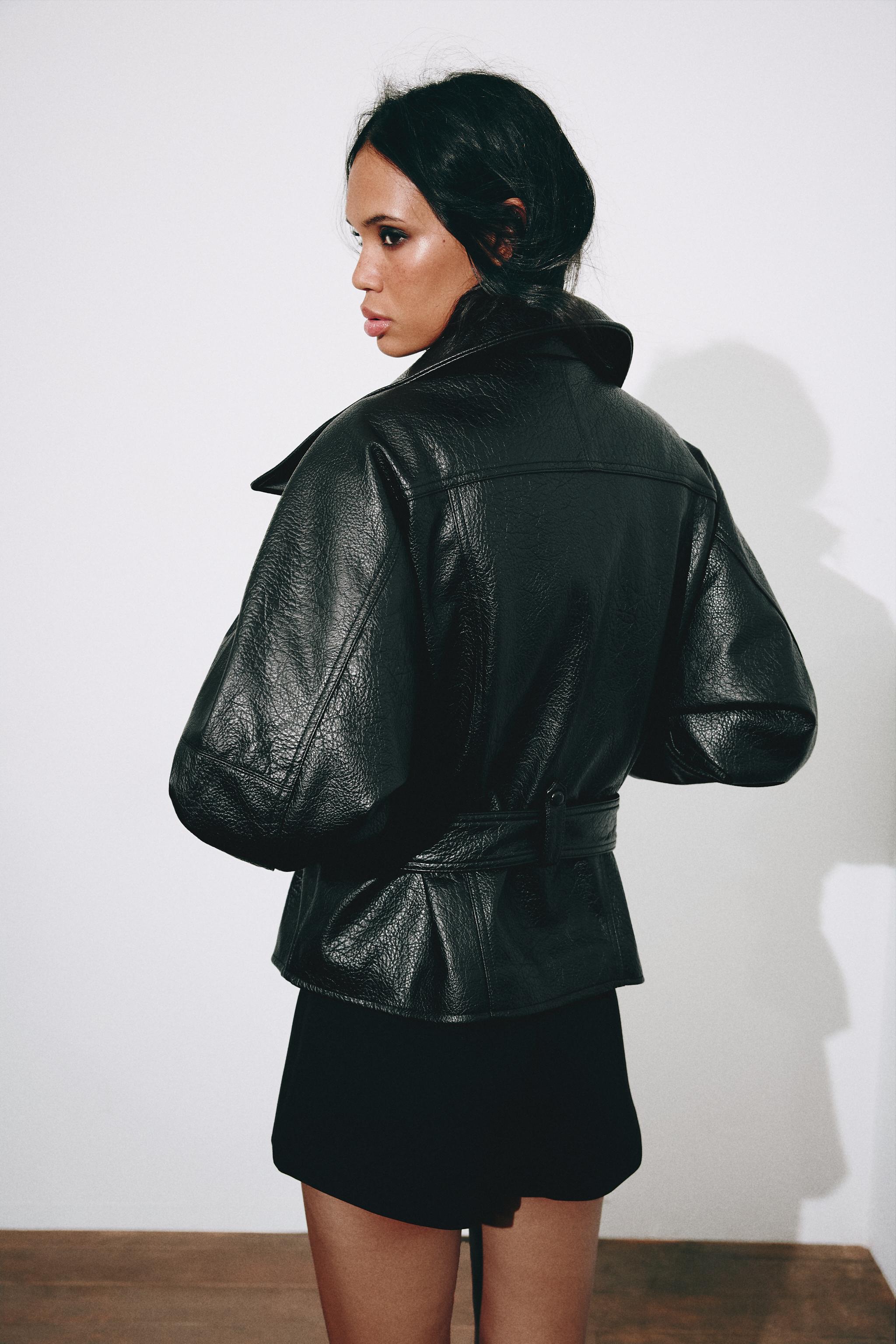 FAUX LEATHER BELTED JACKET