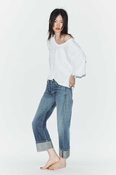 Zara MID-RISE TRF FOLD-UP STRAIGHT LEG JEANS - Blue