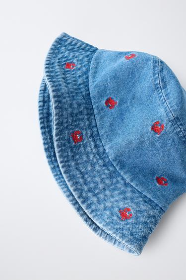 EMBROIDERED CRAB DENIM BUCKET HAT - Blue by Zara - Image 3