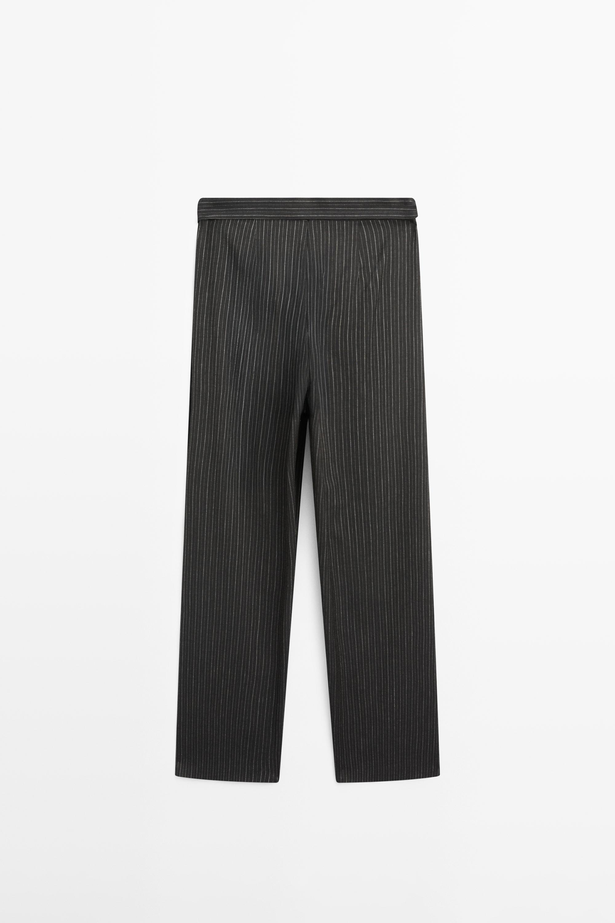 Striped trousers with wrap-style bow detail
