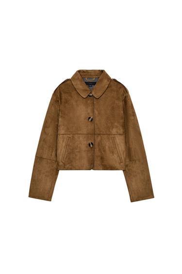 CROPPED FAUX SUEDE JACKET - camel by Zara