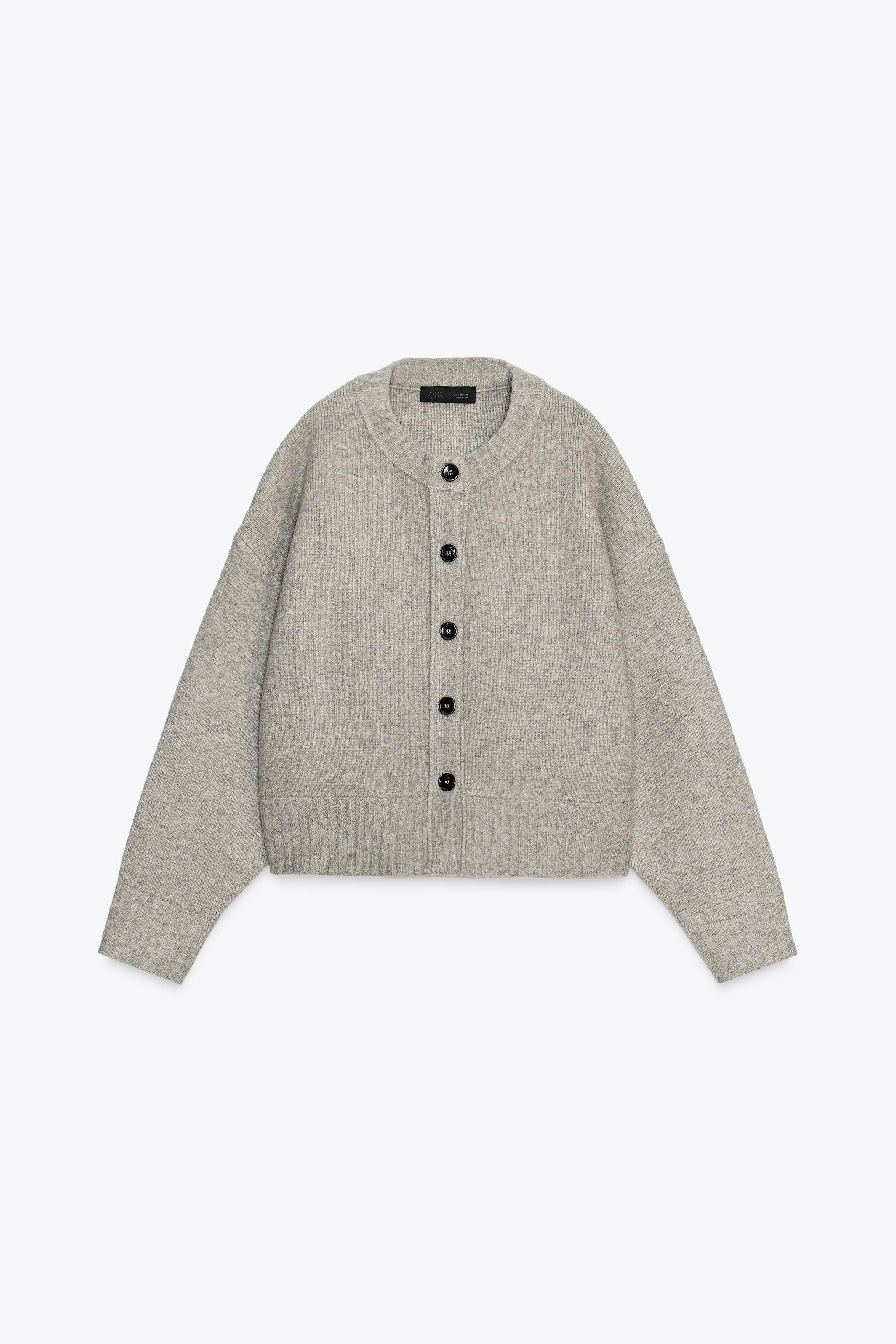 ZARA グレー ボタン付きカーディガン M グレー カーディガン パールボタン ZARA - メルカリ