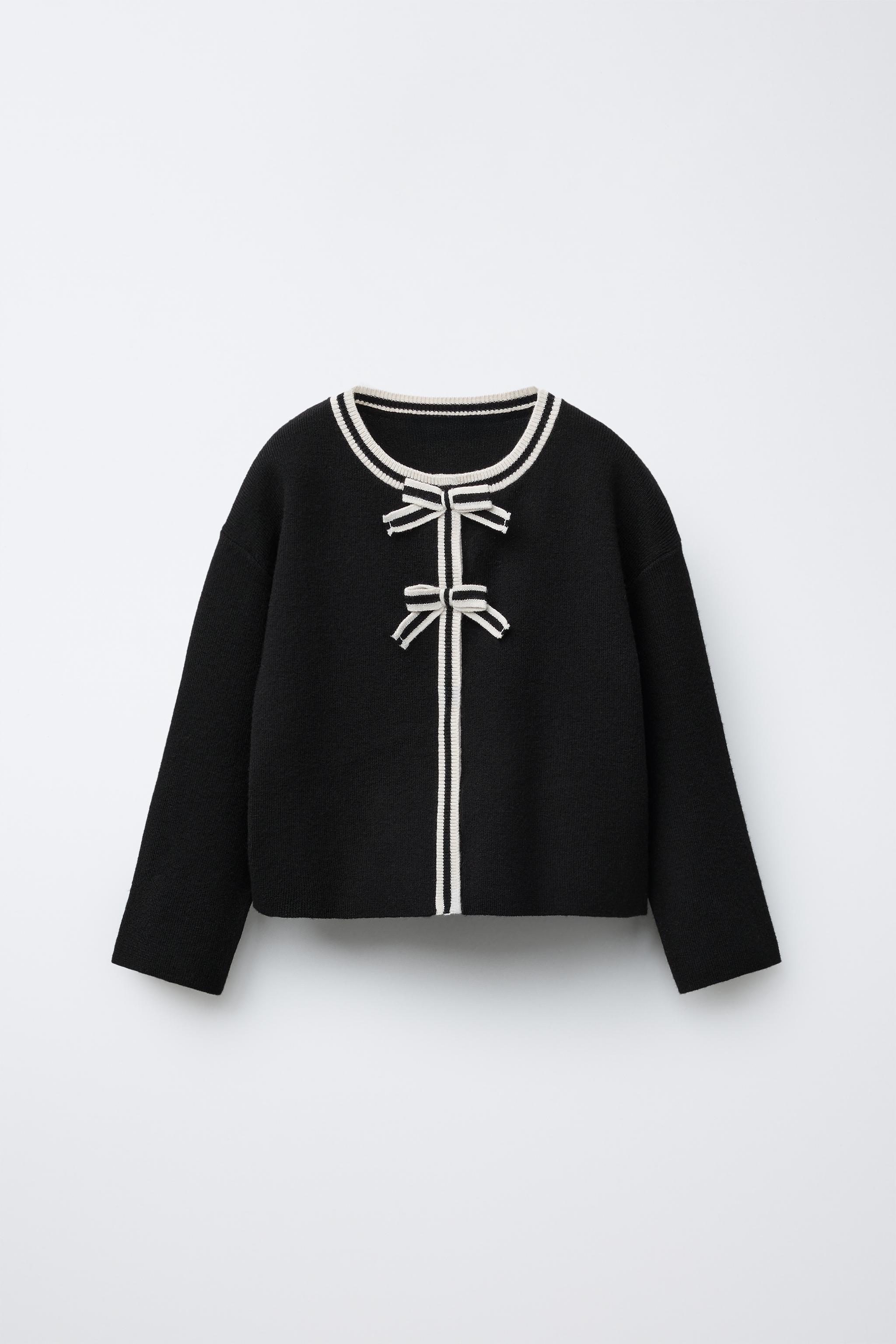 ららみん ネイビー カーディガン ブラック スカート リボン リボンニットカーディガン - ブラック | ZARA Japan / 日本