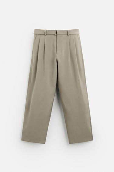 Zara PLEATED PANTS WITH BELT - Gray