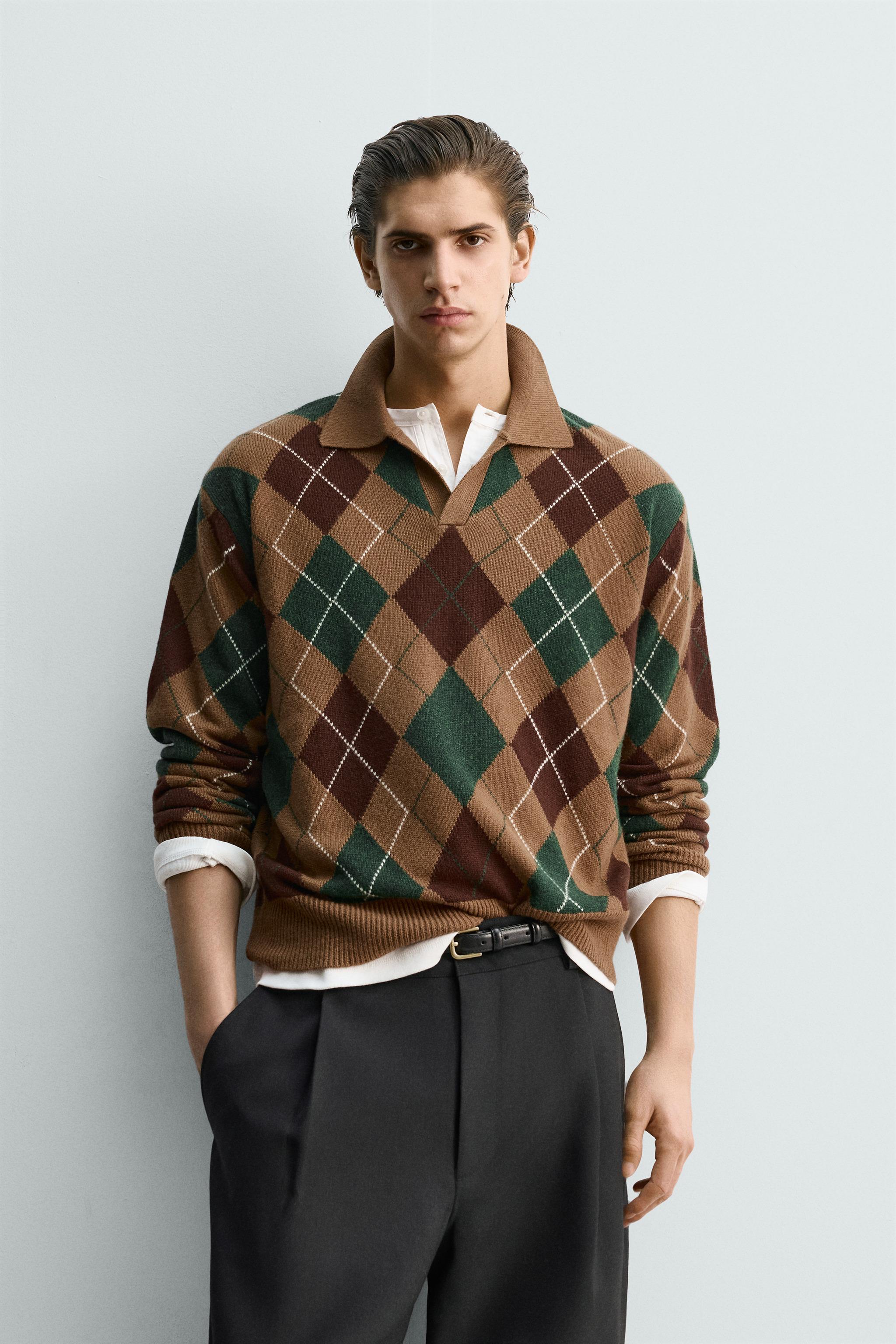 WOOL ARGYLE KNIT POLO - taupe brown | ZARA United States