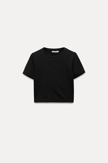 Zara Siyah - STREÇ CROP T-SHIRT