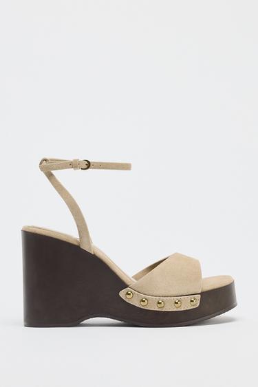 SPLIT SUEDE STUDDED SANDALS - Sand Brown by Zara