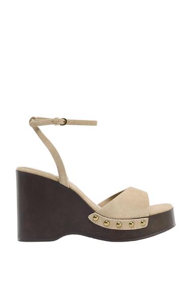 SPLIT SUEDE STUDDED SANDALS - Sand Brown by Zara - Image 0