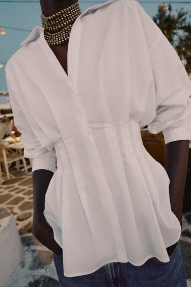 POPLIN SHIRT WITH PLEATS - White by Zara