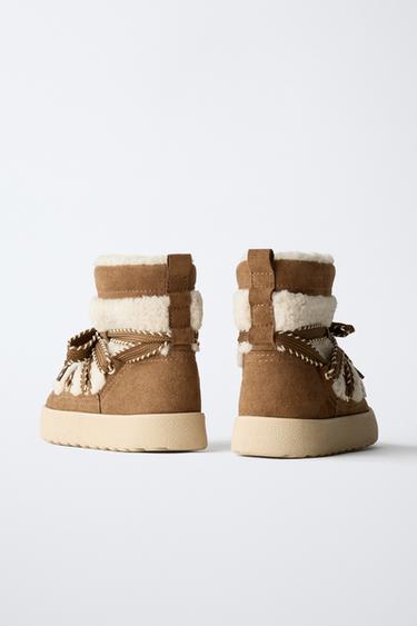 COMBINED FAUX SHEARLING ANKLE BOOTS - Brown by Zara - Image 5