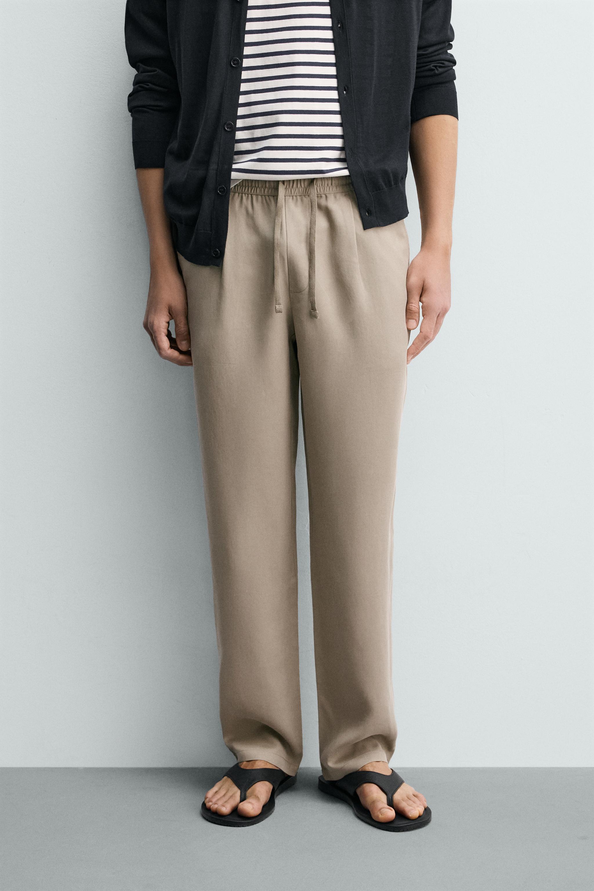 100% LYOCELL RELAXED FIT PANTS — taupe brown