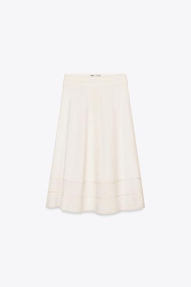 ZW COLLECTION EMBROIDERED MIDI SKIRT - Ecru by Zara - Image 4