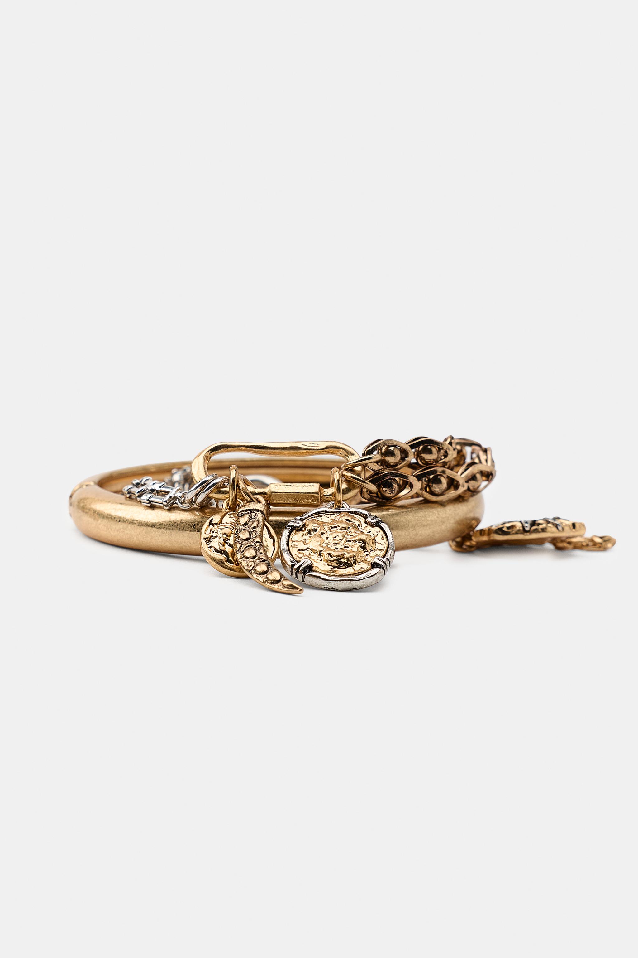 Женские аксессуары Zara 2-PACK RIGID CHAIN AND CHARM BRACELETS — фото 3