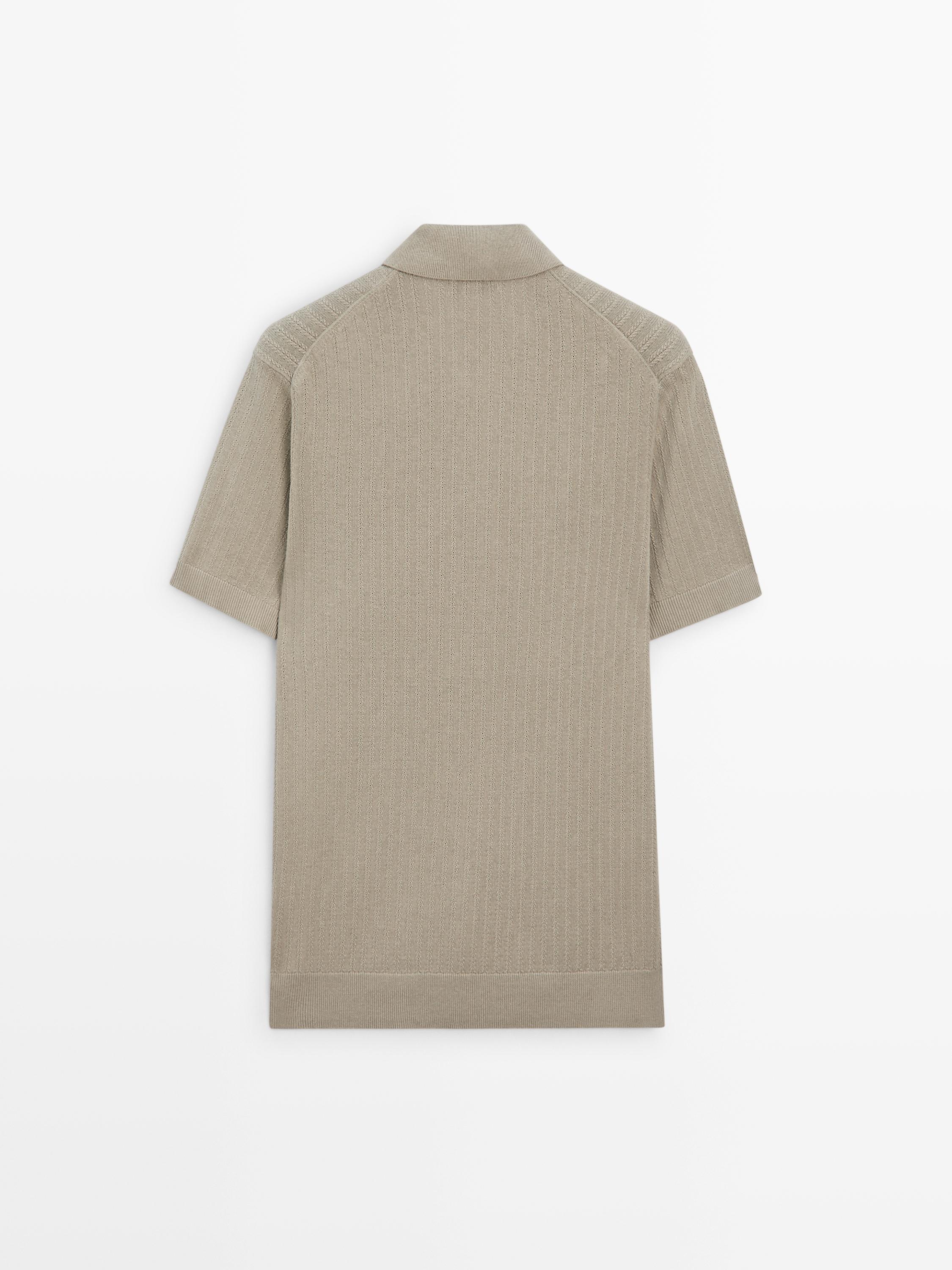 Cotton blend knit V-neck polo sweater