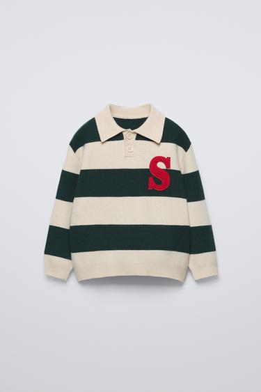 PULL POLO À RAYURES - Écru / Vert de Zara - Image 0