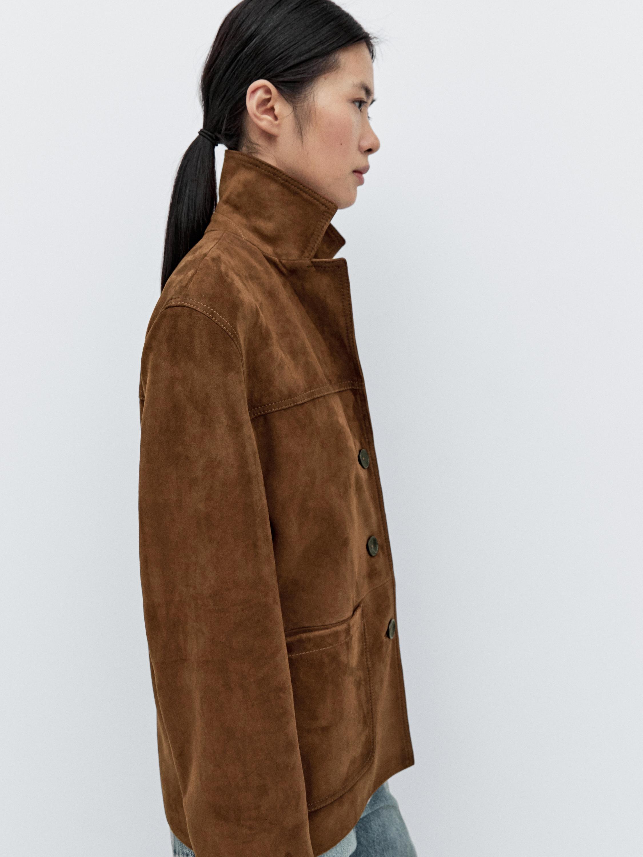 Blazer en cuir finition daim avec surpiqûre