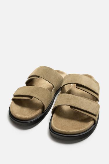 SANDALES EN CUIR À DOUBLE BRIDE - Marron de Zara - Image 5