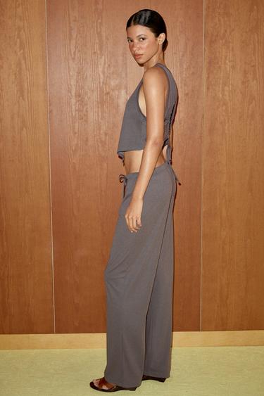 PANTALON FLUIDE À CORDONS - Gris bleu de Zara - Image 2