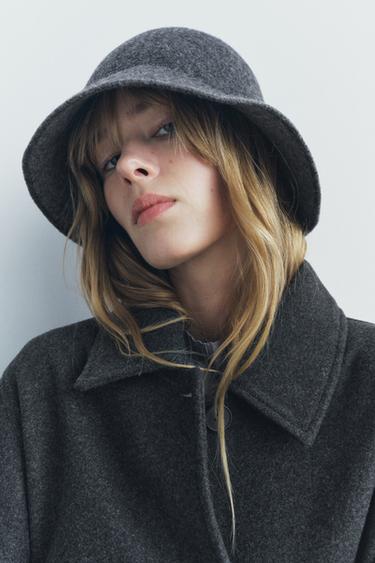 WOOL BLEND BUCKET HAT - Grey marl by Zara