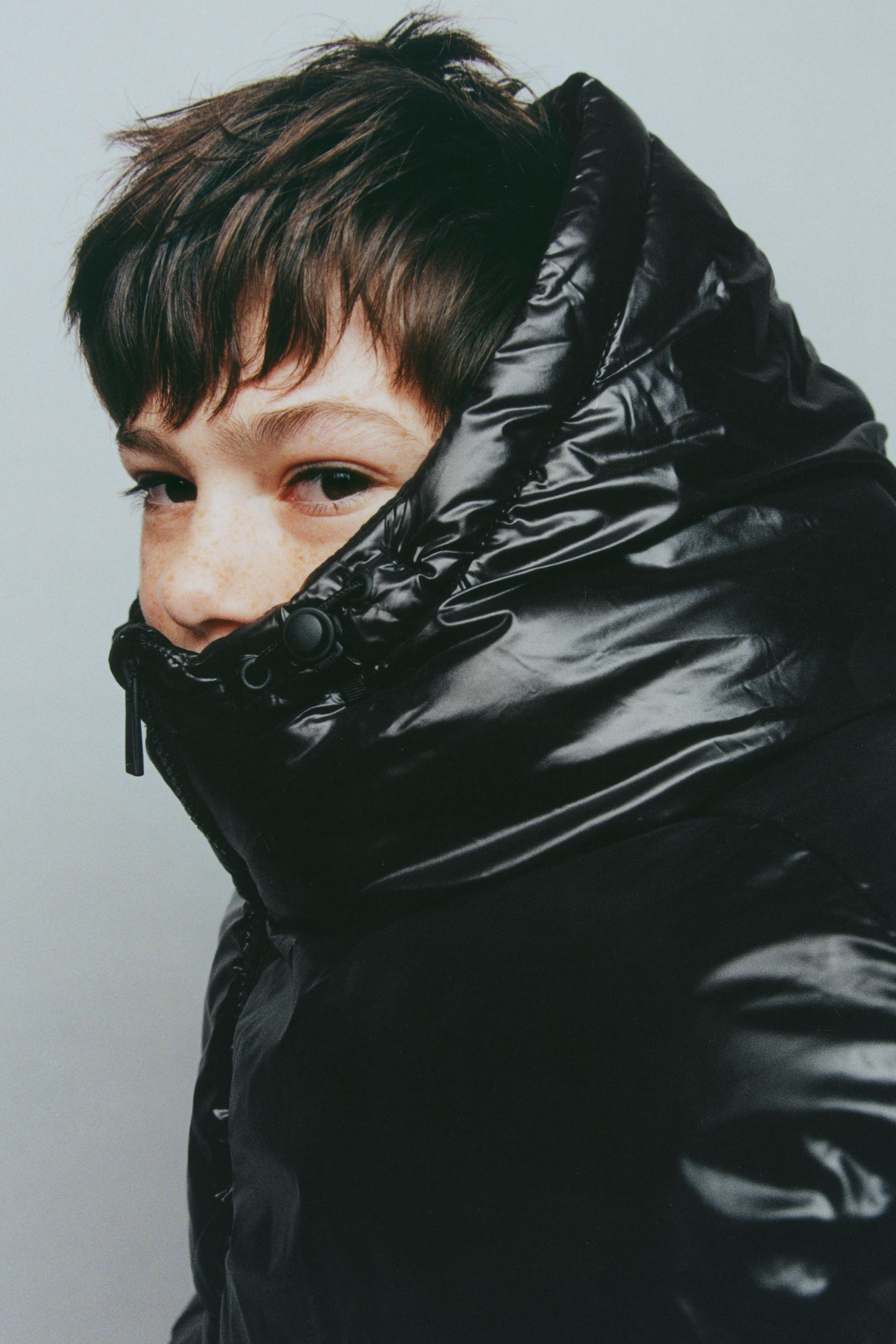 Water-Repellent Hooded Puffer Coat - Black