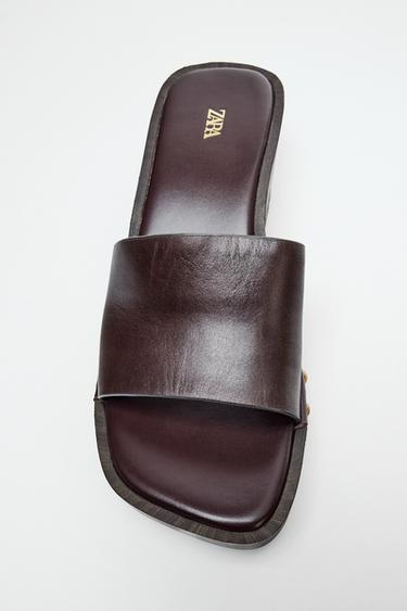 STUDDED LEATHER SANDALS - Brown by Zara
