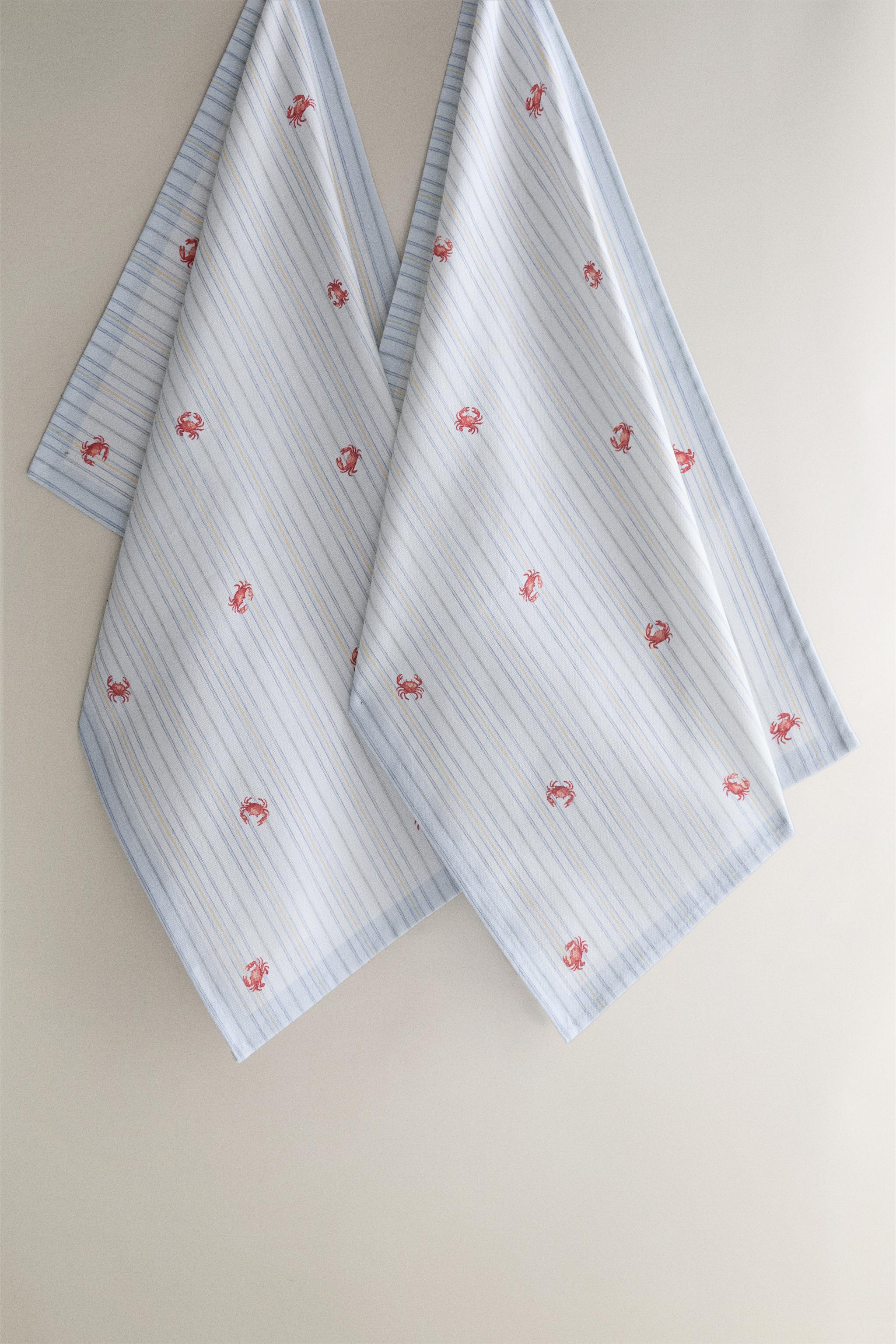 CRAB TEA TOWEL SET (PACK OF 2) - Blue | ZARA United States