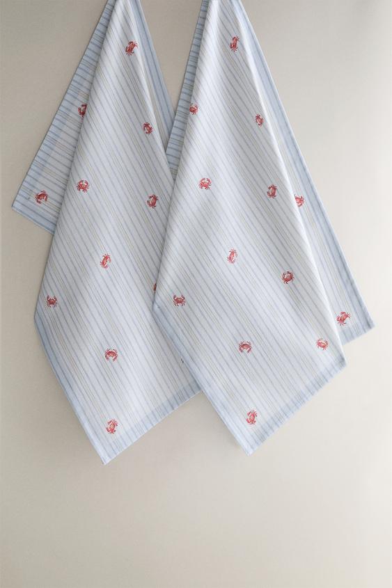 Zaras FLERPACK KÖKSHANDDUKAR MED KRABBTRYCK (2-PACK) - Blå - Bild 0