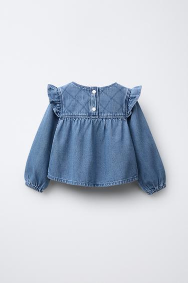DENIM SHIRT WITH RUFFLES - Mid-blue by Zara - Image 1
