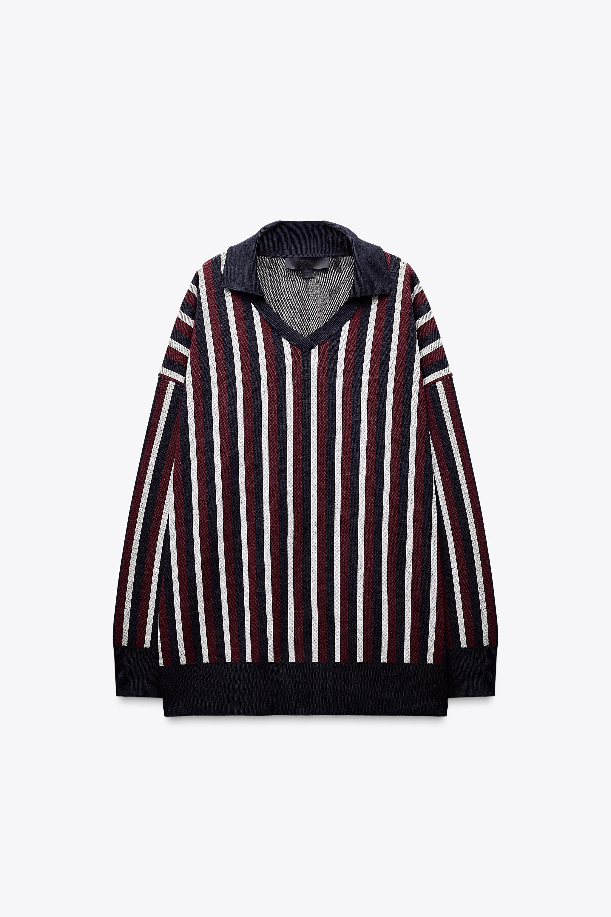 STRIPED KNIT POLO SWEATER