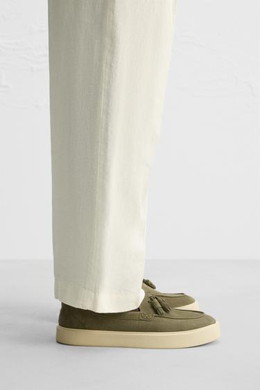 CASUAL LEATHER TASSEL LOAFERS - Khaki Green by Zara - Image 0