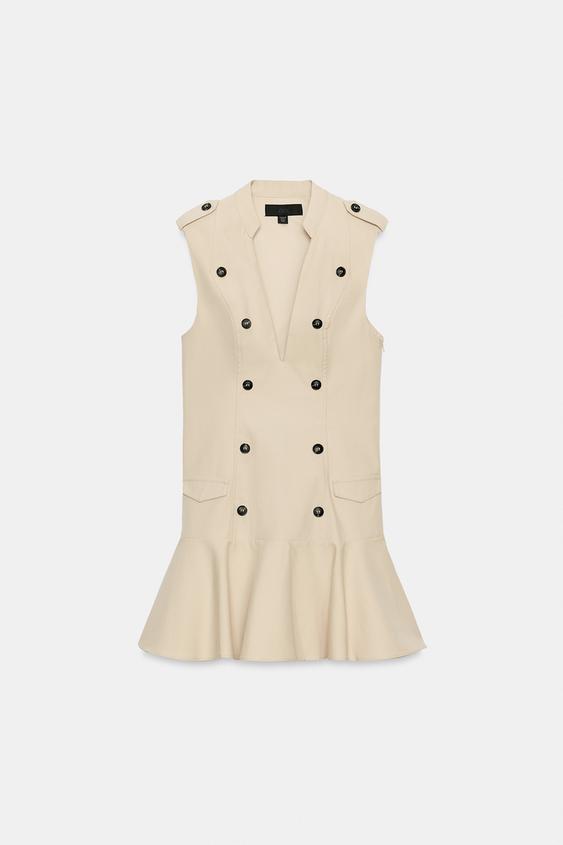 ボタン＆フリル ミニワンピース - ベージュ | ZARA Japan / 日本